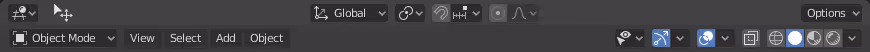 Detalle de la cabecera de la Vista 3D de Blender mostrando Object Mode
