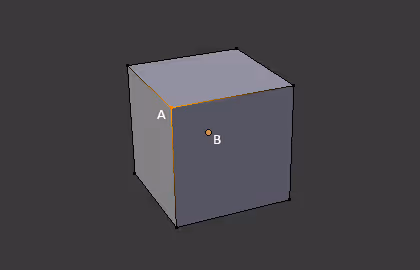 Cubo de ejemplo en Blender utilizado para identificar vértices, aristas y caras antes de una primera extrusión