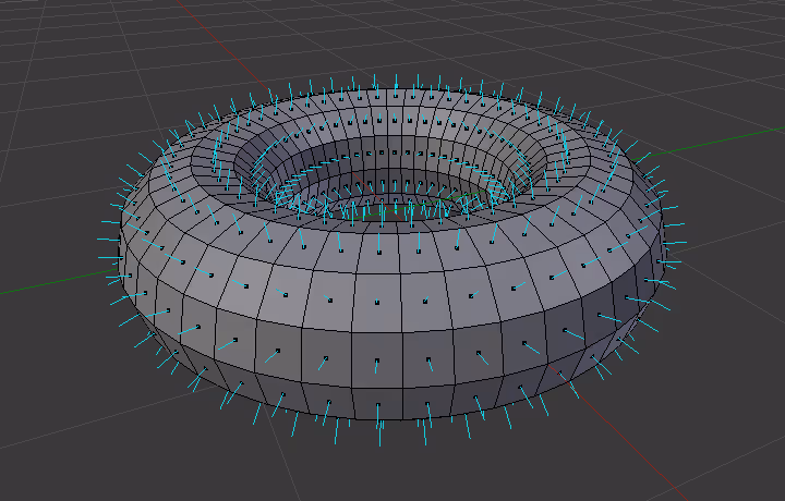 Captura de un objeto de malla en Blender mostrando su estructura poligonal y la dirección general de la geometría