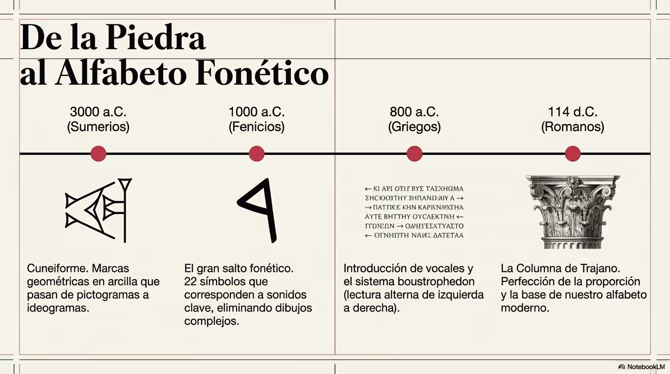Imagen de apoyo sobre historia de la tipografía con un primer recorrido cronológico por etapas y familias.