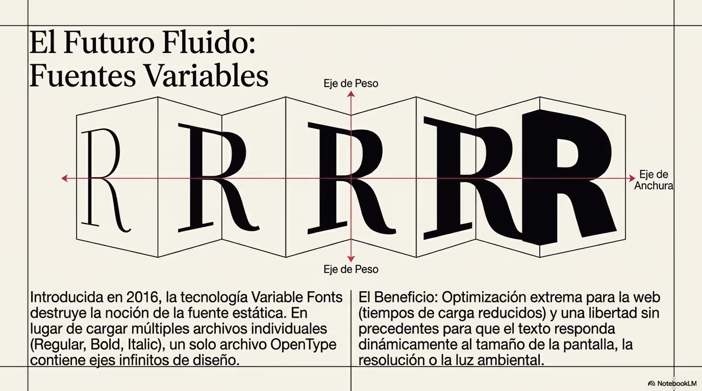 Imagen de apoyo sobre fuentes variables y sus ejes de comportamiento dentro de sistemas tipográficos digitales.