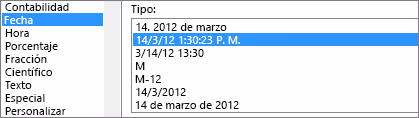 cuadro dialogo formato celdas comando fecha
