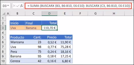 uso buscarx suma sumar intervalo valores