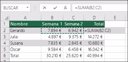 celda d2 muestra formula suma autosuma