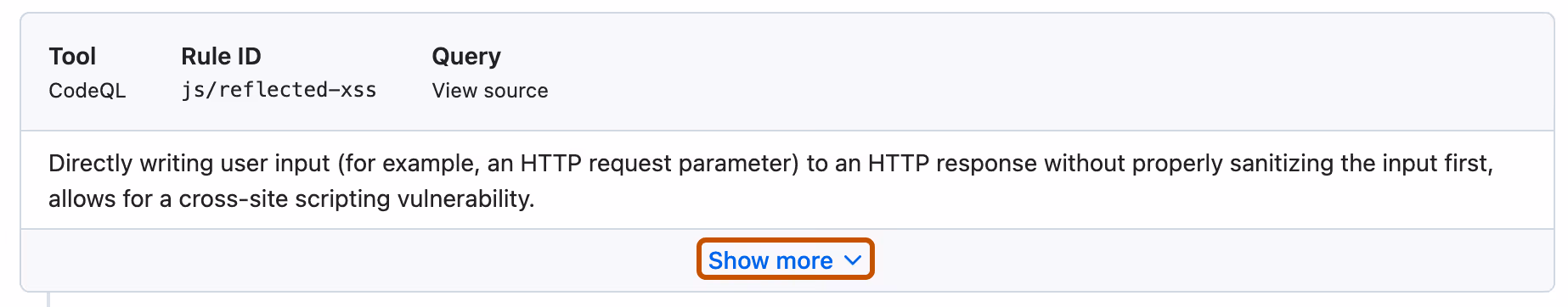 Detalle de una alerta de code scanning en GitHub usada para explicar validaciones automáticas de calidad y seguridad