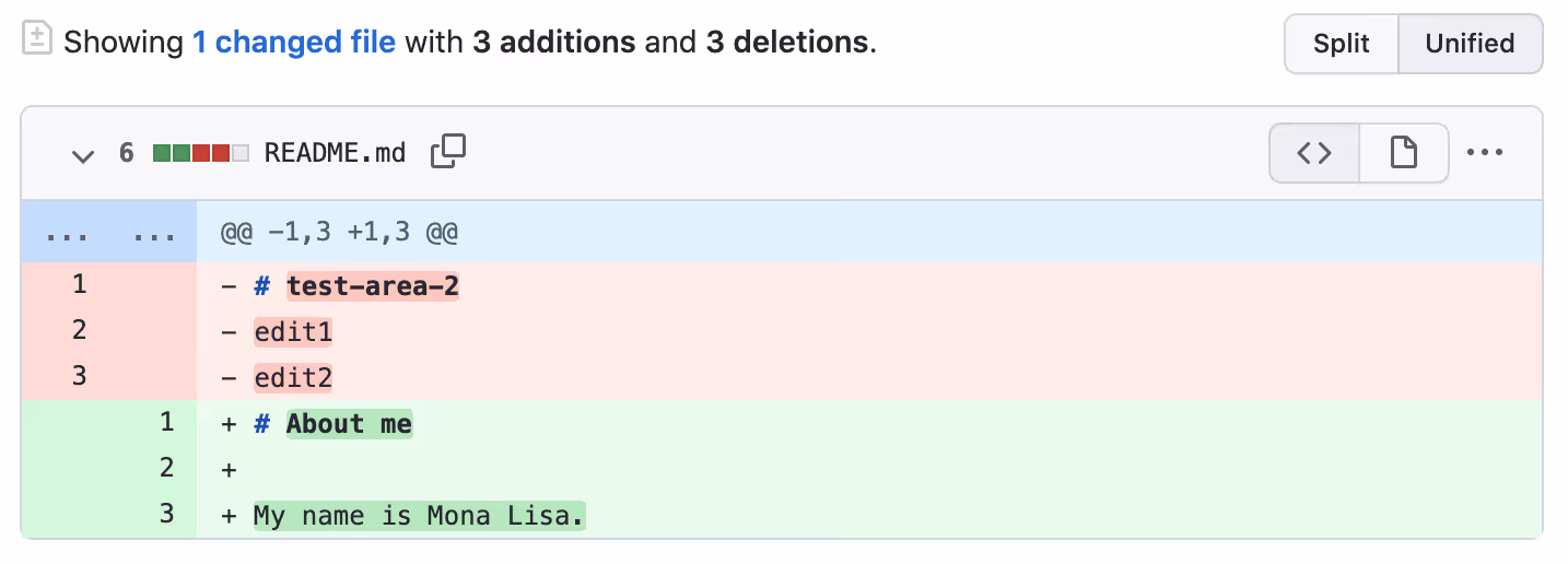 Vista de diferencias en GitHub utilizada para explicar cómo revisar cambios antes de confirmarlos
