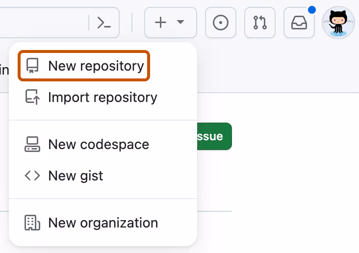 Captura del acceso para crear un repositorio en GitHub usada para introducir el concepto de repositorio compartido