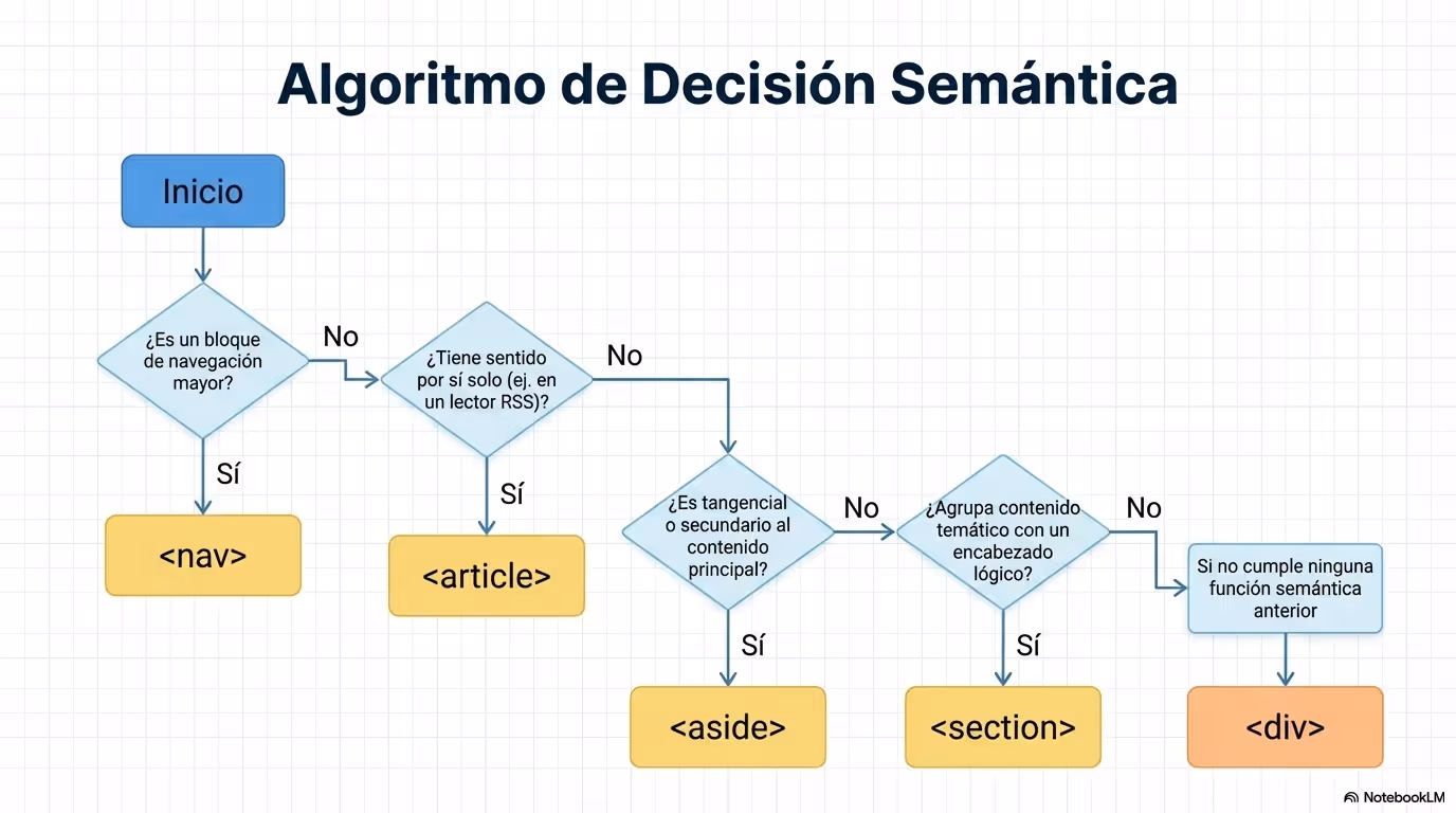Esquema de flujo del recorrido semántico dentro de una página HTML