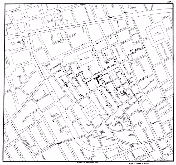 Mapa histórico del cólera de John Snow