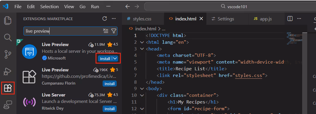 extensions view