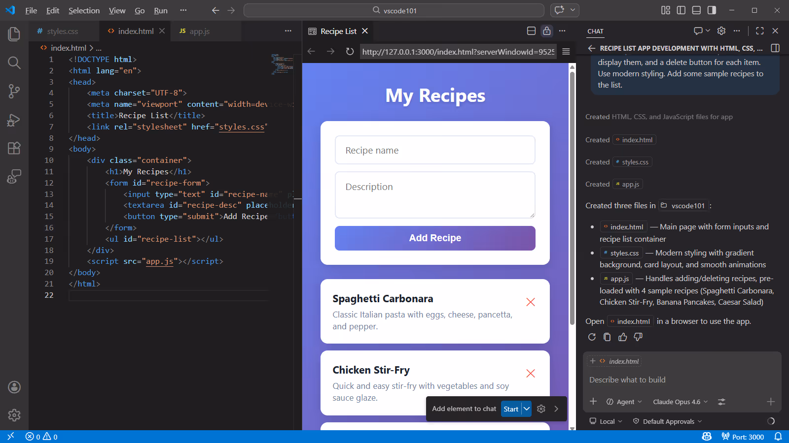recipe list preview