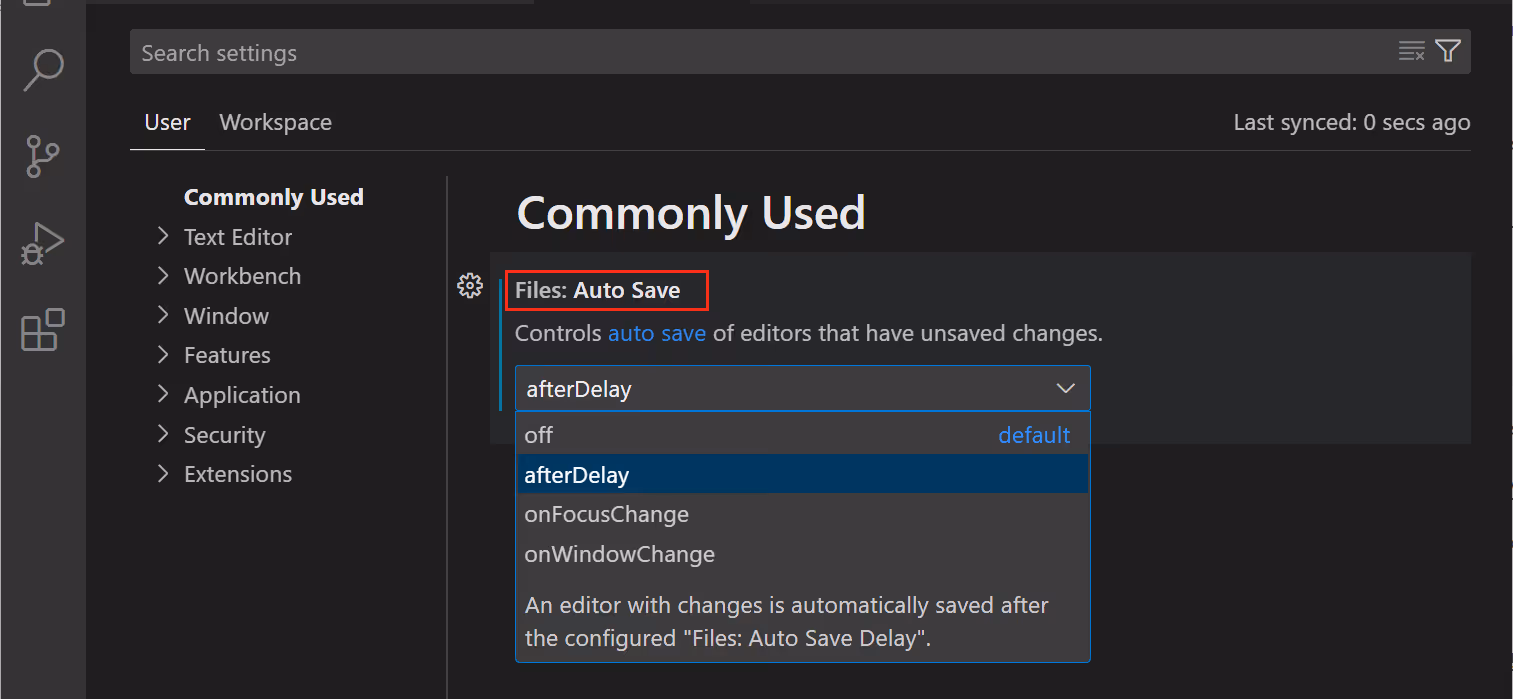 settings editor auto save