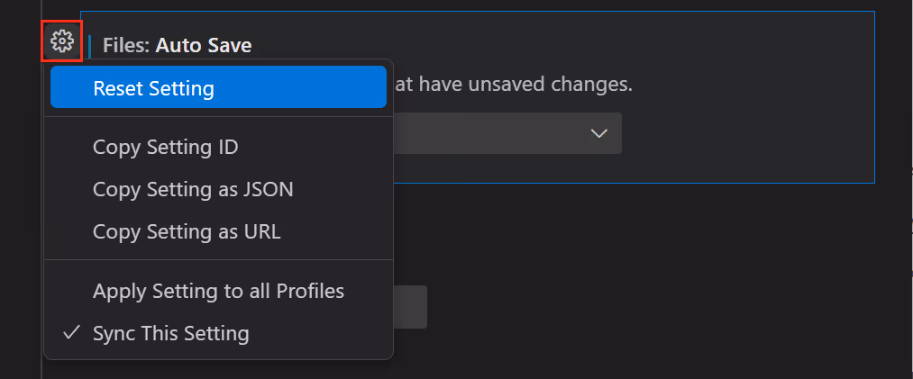 settings editor reset setting
