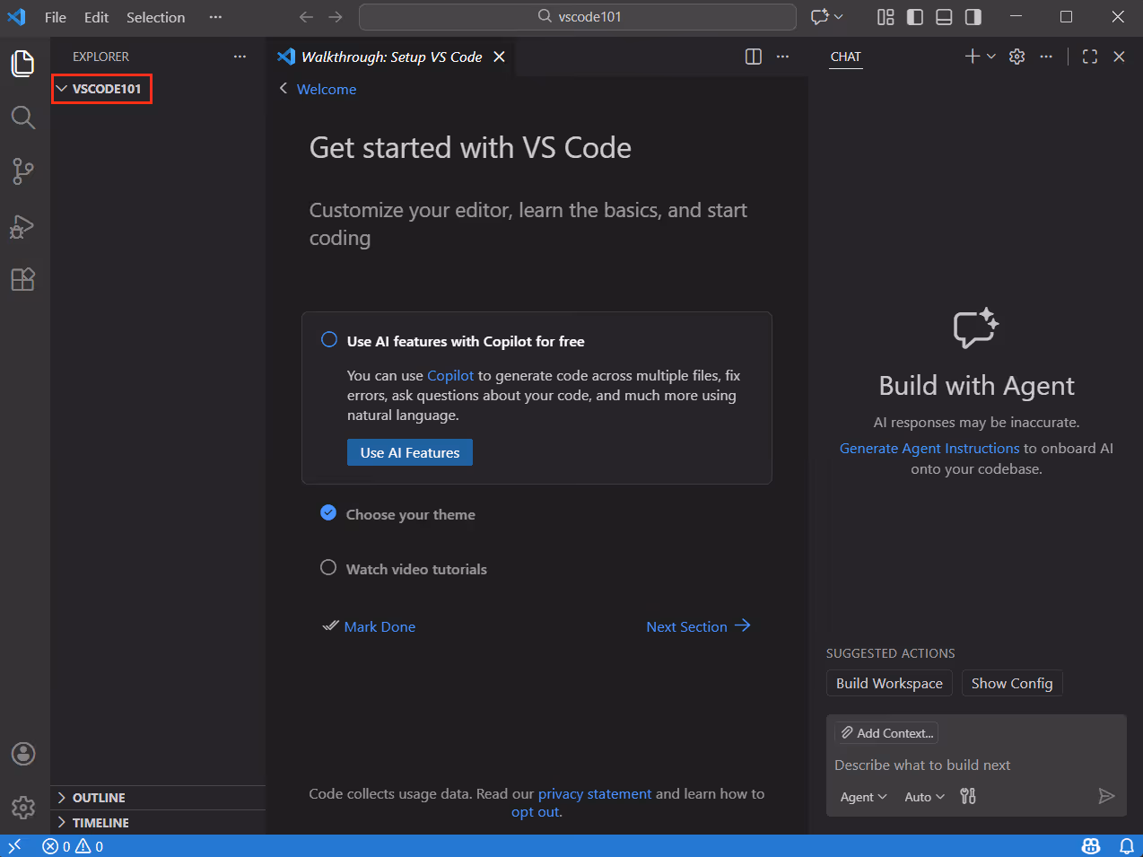 vscode folder opened